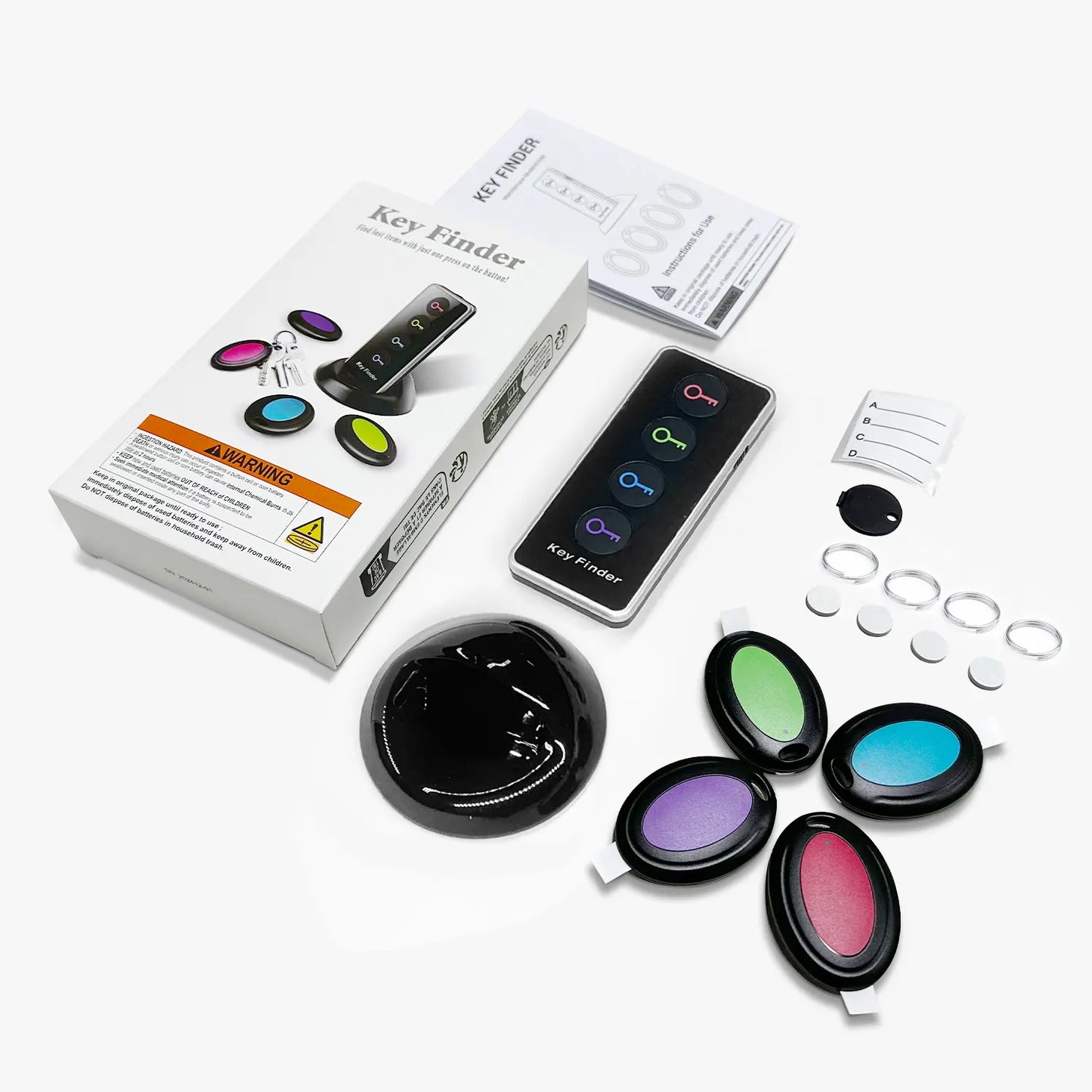 Key Finder Wireless Tracker with LED Light 100Ft Long Distance Tracking for Car Keys Phones Wallet TV Remote Control 4 Receivers Easy to Use for Seniors