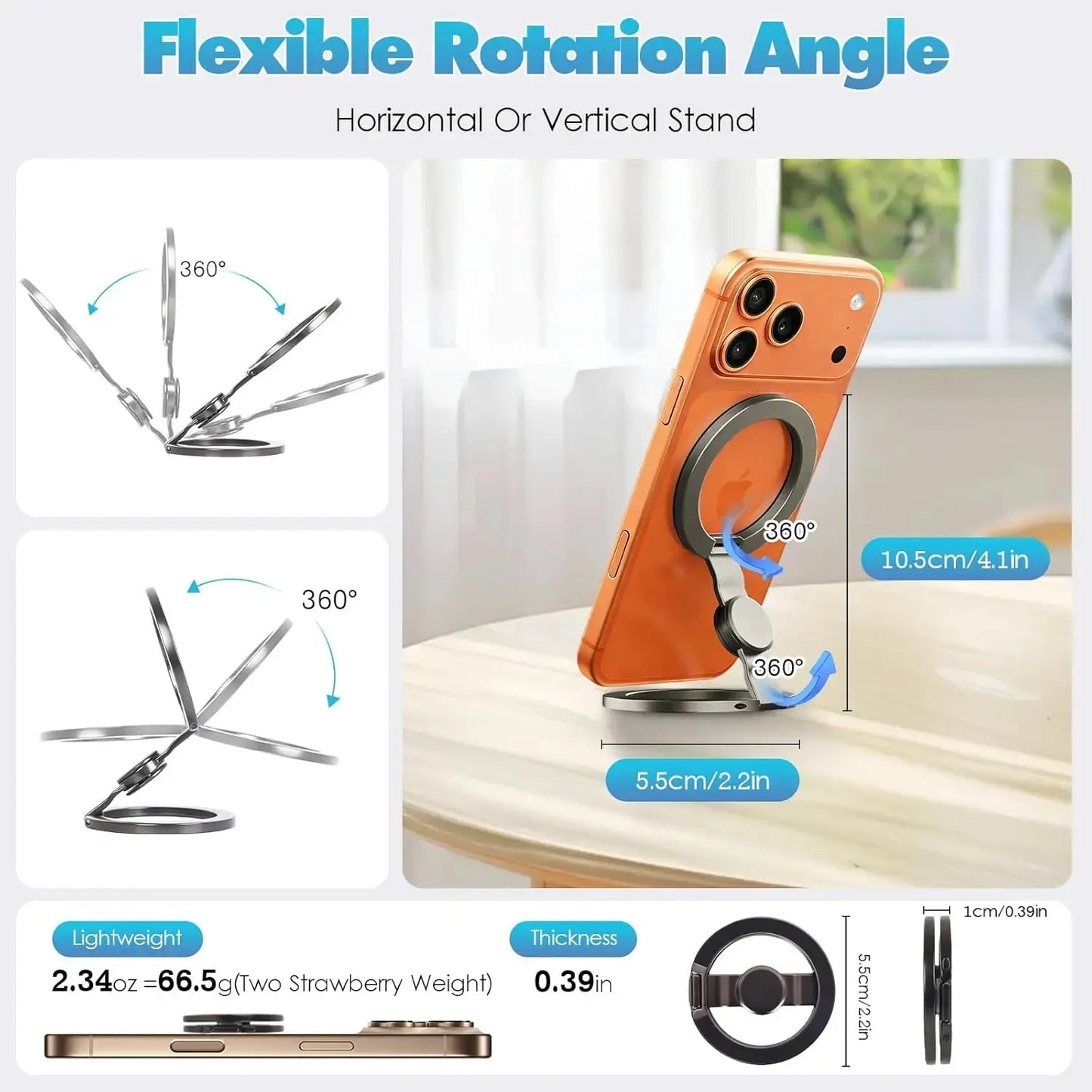 FUDUOO Phone Stand & Fidget Spinner Combo, Dual Magnetic Ring Stand, Fidget Toys Adults, Foldable, 360° Rotation, Desk Phone Stand, Magsafe Compatible, Stress Relief Accessory for Home/Office/Travel/Gym