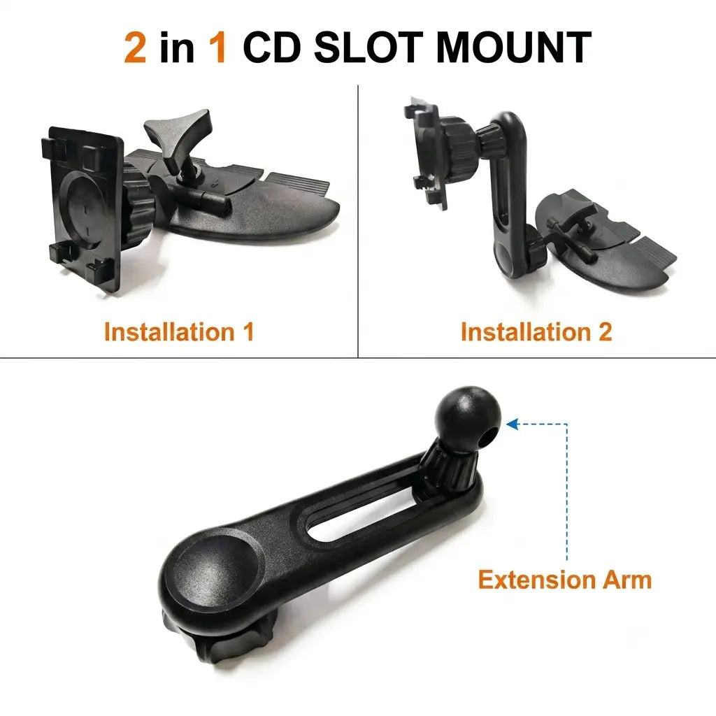 CD Slot Mount for Carplay Screen Adjustable Arm and 360° Rotating Universal Head 17Mm Compatible with In-Car Monitors CD Slot Carplay Mount