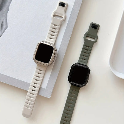 Gorilla Square Buckle Silicone Strap & TPU Armor Case for Apple Watch Series Ultra/Se/10-1 38-49Mm Adjustable Waterproof Anti-Fall Unisex Accessory Set Protection