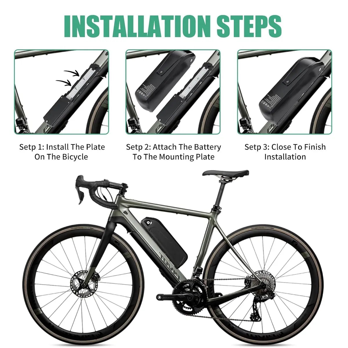 48V Ebike Battery 15Ah Lithium with 2A Fast Charger BMS USB Output Safe Lock LED Indicator for 0-1500W Bike Motor