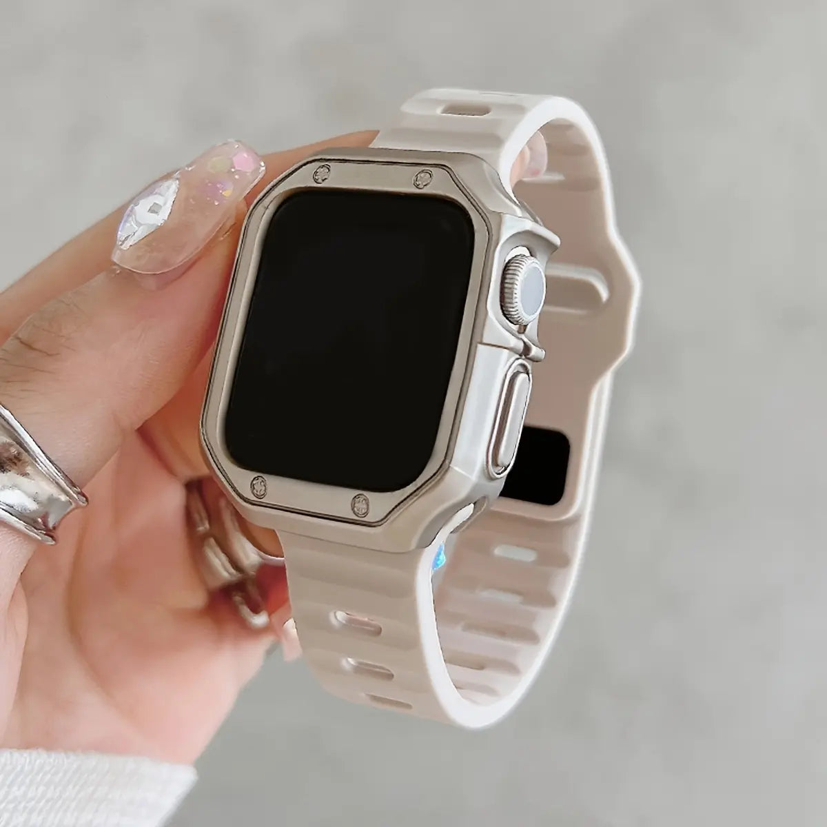 Gorilla Square Buckle Silicone Strap & TPU Armor Case for Apple Watch Series Ultra/Se/10-1 38-49Mm Adjustable Waterproof Anti-Fall Unisex Accessory Set Protection