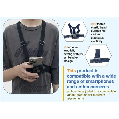 Mobile Phone Chest Mount Harness Strap Cell Phone Holder Mount for Video Recording Bike/Kayak/Fishing/Skateboard POV/VLOG for Iphone/Samsung for Gopro Hero 11 10 9 8/Insta360/Dji Action Camera, Black