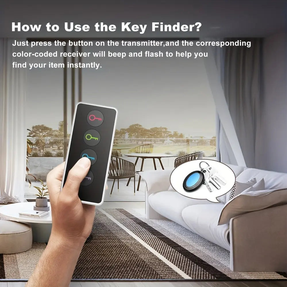 Key Finder Wireless Tracker with LED Light 100Ft Long Distance Tracking for Car Keys Phones Wallet TV Remote Control 4 Receivers Easy to Use for Seniors