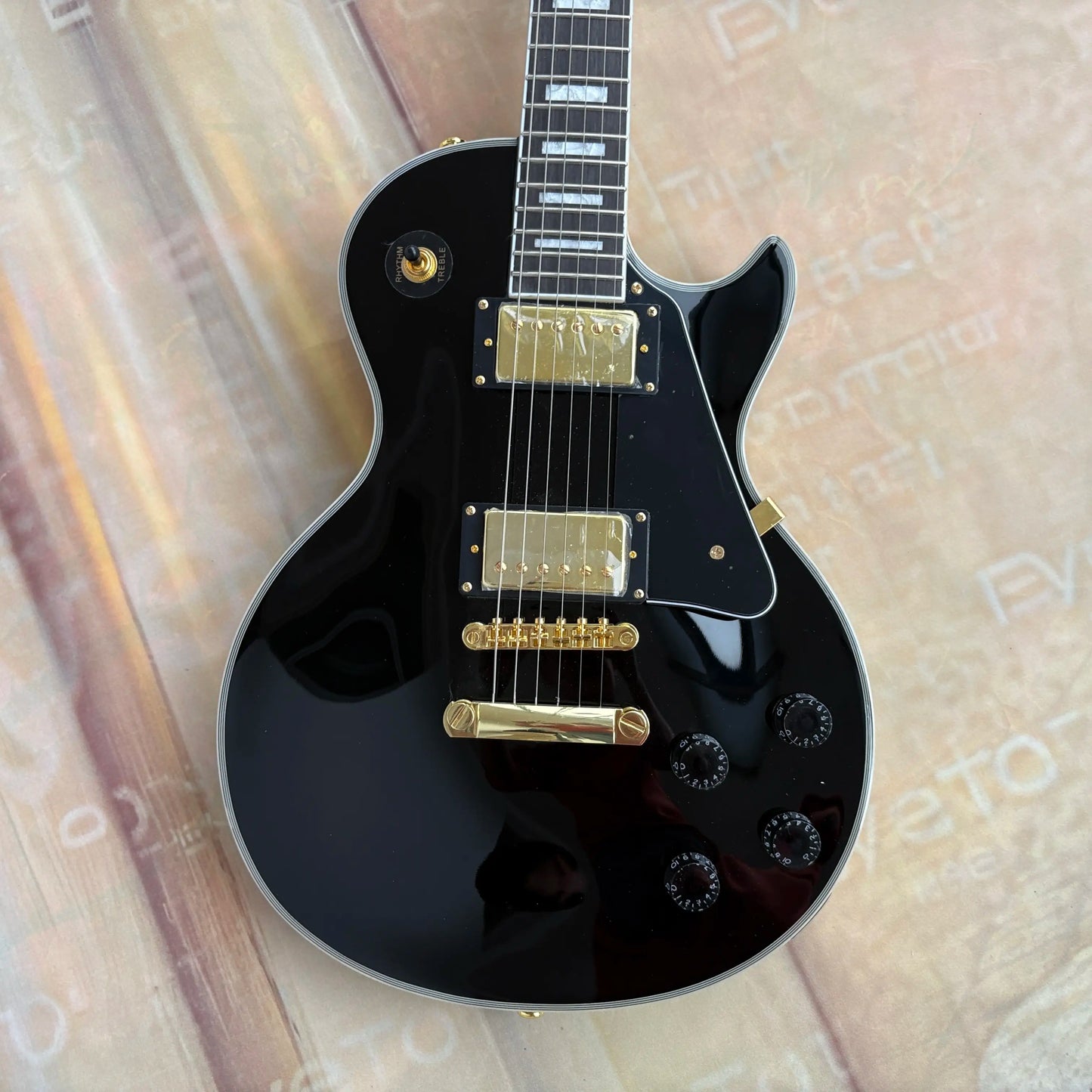 Les Paul Custom Guitar Black Beauty,Gold Hardware Black Gloss Solid Mahogany Body 22 Frets