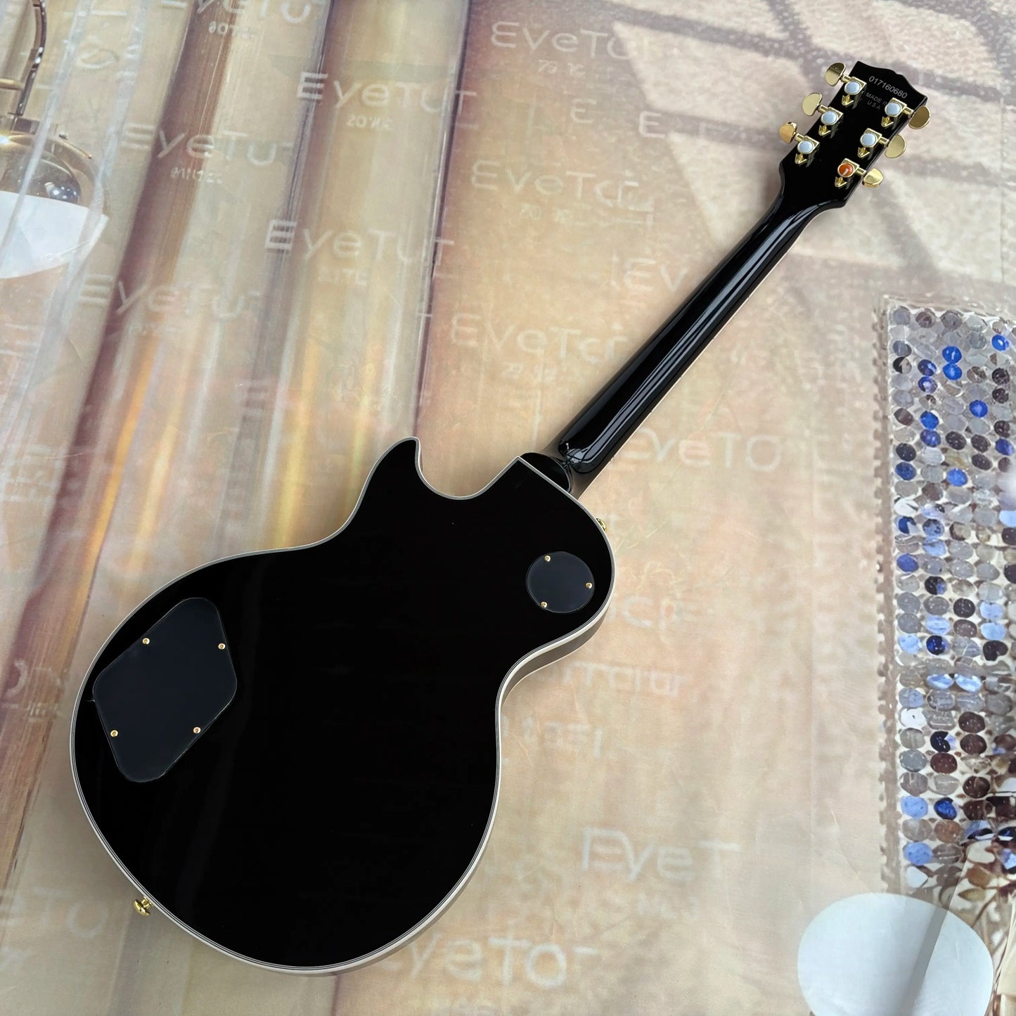 Les Paul Custom Guitar Black Beauty,Gold Hardware Black Gloss Solid Mahogany Body 22 Frets