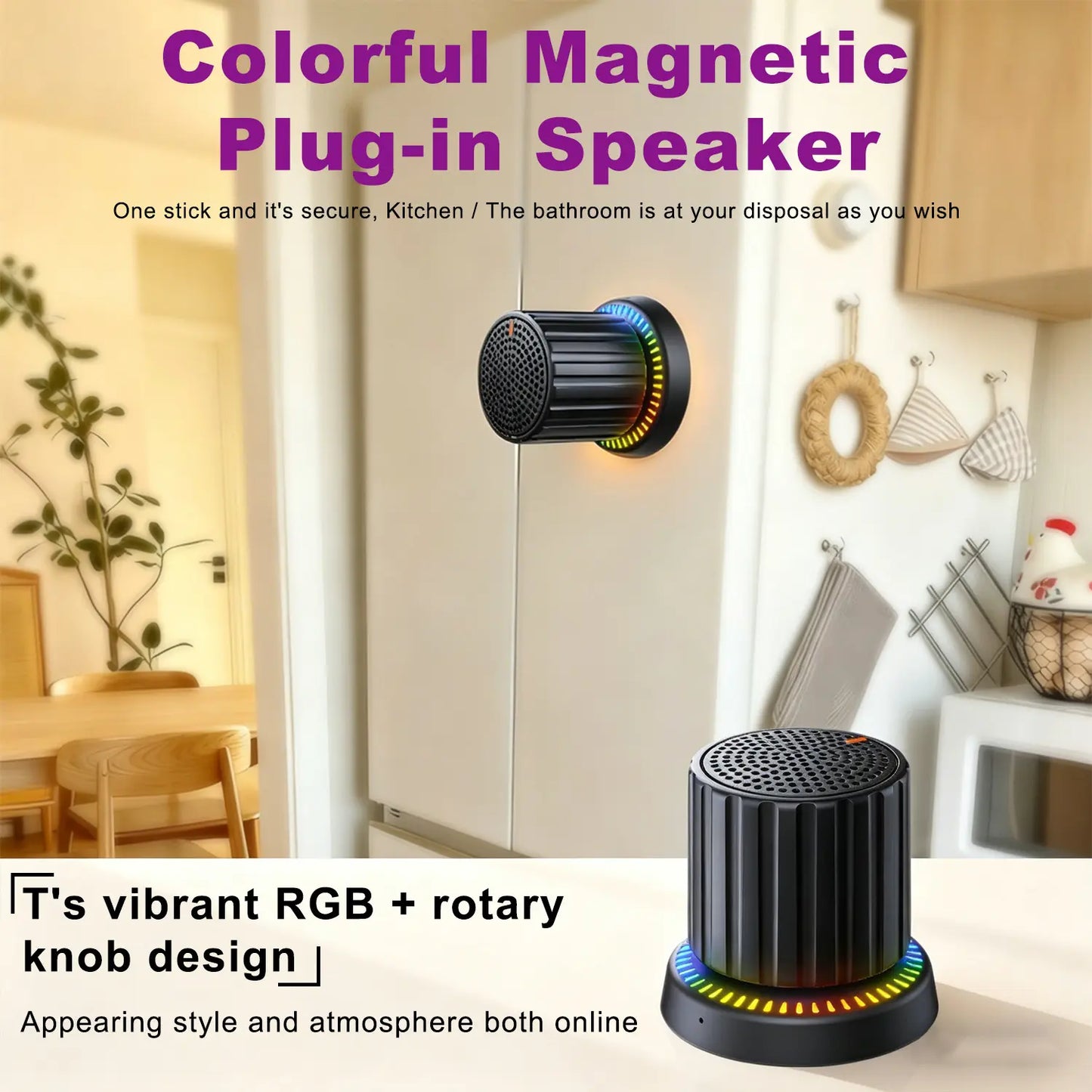 Lewinner Magnetic Bluetooth Speaker - IPX4 Water-Resistant Audio Device with TWS Pairing, RGB Rhythm Light, Rotary Knob Control, Rechargeable Bluetooth Receiver, Cable-Free Compact Portable Speaker for Bathroom, Outdoor Use, Bluetooth Receiver Speakers