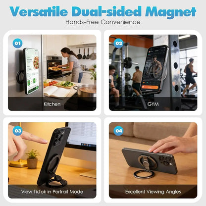 FUDUOO Phone Stand & Fidget Spinner Combo, Dual Magnetic Ring Stand, Fidget Toys Adults, Foldable, 360° Rotation, Desk Phone Stand, Magsafe Compatible, Stress Relief Accessory for Home/Office/Travel/Gym