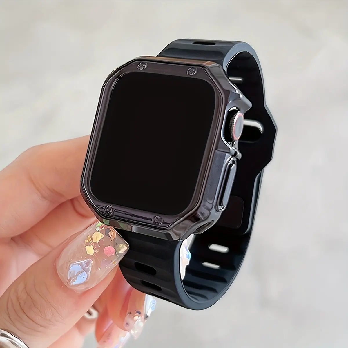 Gorilla Square Buckle Silicone Strap & TPU Armor Case for Apple Watch Series Ultra/Se/10-1 38-49Mm Adjustable Waterproof Anti-Fall Unisex Accessory Set Protection