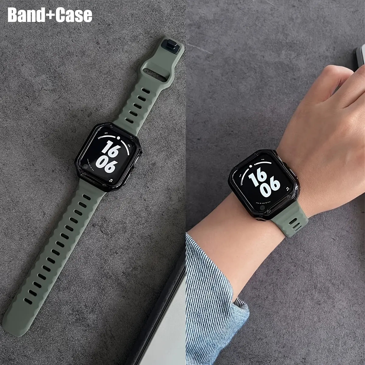 Gorilla Square Buckle Silicone Strap & TPU Armor Case for Apple Watch Series Ultra/Se/10-1 38-49Mm Adjustable Waterproof Anti-Fall Unisex Accessory Set Protection