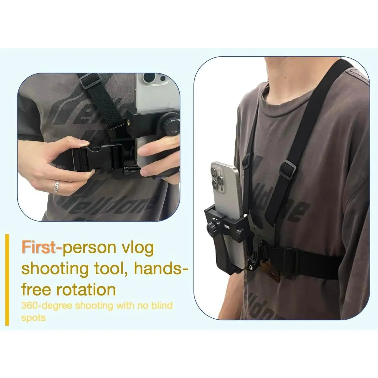Mobile Phone Chest Mount Harness Strap Cell Phone Holder Mount for Video Recording Bike/Kayak/Fishing/Skateboard POV/VLOG for Iphone/Samsung for Gopro Hero 11 10 9 8/Insta360/Dji Action Camera, Black