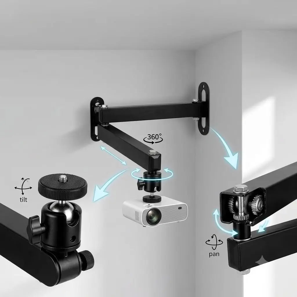 360° Adjustable Heavy-Duty Projector Stand, Wall-Mounted Folding Gimbal Bracket, Durable Iron Frame, Easy Installation, Home Theater & CCTV