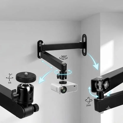 360° Adjustable Heavy-Duty Projector Stand, Wall-Mounted Folding Gimbal Bracket, Durable Iron Frame, Easy Installation, Home Theater & CCTV