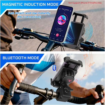 Bike Speaker with Phone Holder, Bluetooth Motorcycle Speakers with Phone Mount, Motorcycle Mount - Motorcycle Phone Holder with Bike Speaker,Handlebar Cell Phone Clamp for Iphone 16 15 14 13 12 Pro Max Plus,4.7 to 6.8" Phones, for Scooter, Motorcycle