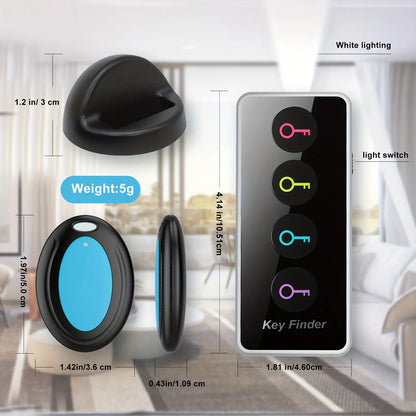 Key Finder Wireless Tracker with LED Light 100Ft Long Distance Tracking for Car Keys Phones Wallet TV Remote Control 4 Receivers Easy to Use for Seniors