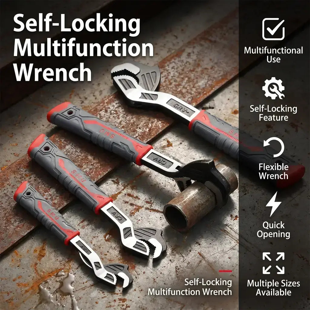 Multifunctional Self-Locking Wrench, 6, 8, 10, 12 Inch Multi-Model Pipe Flexible Wrench, Quick-Opening for Water Heating Pipes, Pipe Wrench Set