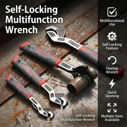 Multifunctional Self-Locking Wrench, 6, 8, 10, 12 Inch Multi-Model Pipe Flexible Wrench, Quick-Opening for Water Heating Pipes, Pipe Wrench Set