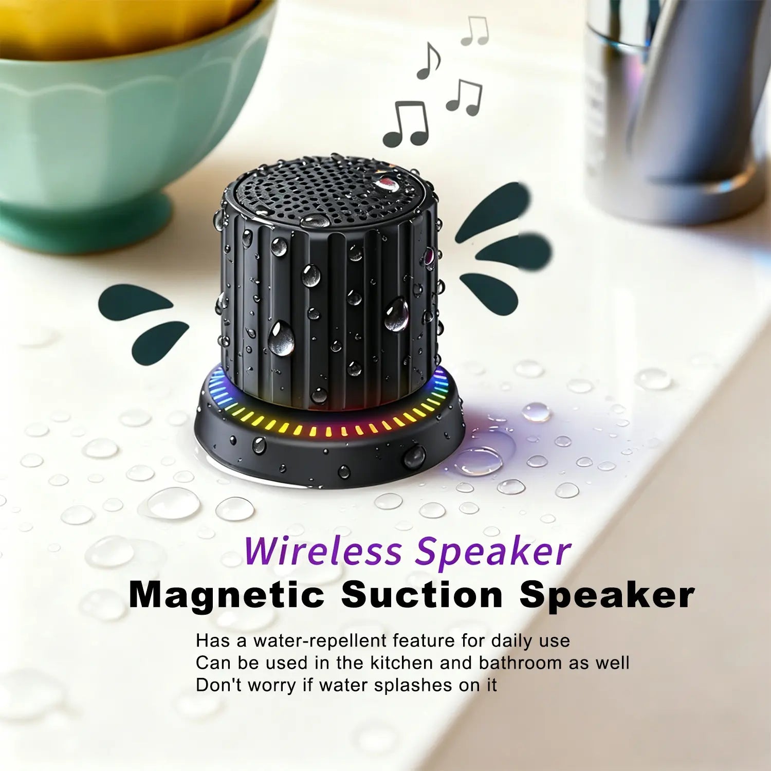 Lewinner Magnetic Bluetooth Speaker - IPX4 Water-Resistant Audio Device with TWS Pairing, RGB Rhythm Light, Rotary Knob Control, Rechargeable Bluetooth Receiver, Cable-Free Compact Portable Speaker for Bathroom, Outdoor Use, Bluetooth Receiver Speakers