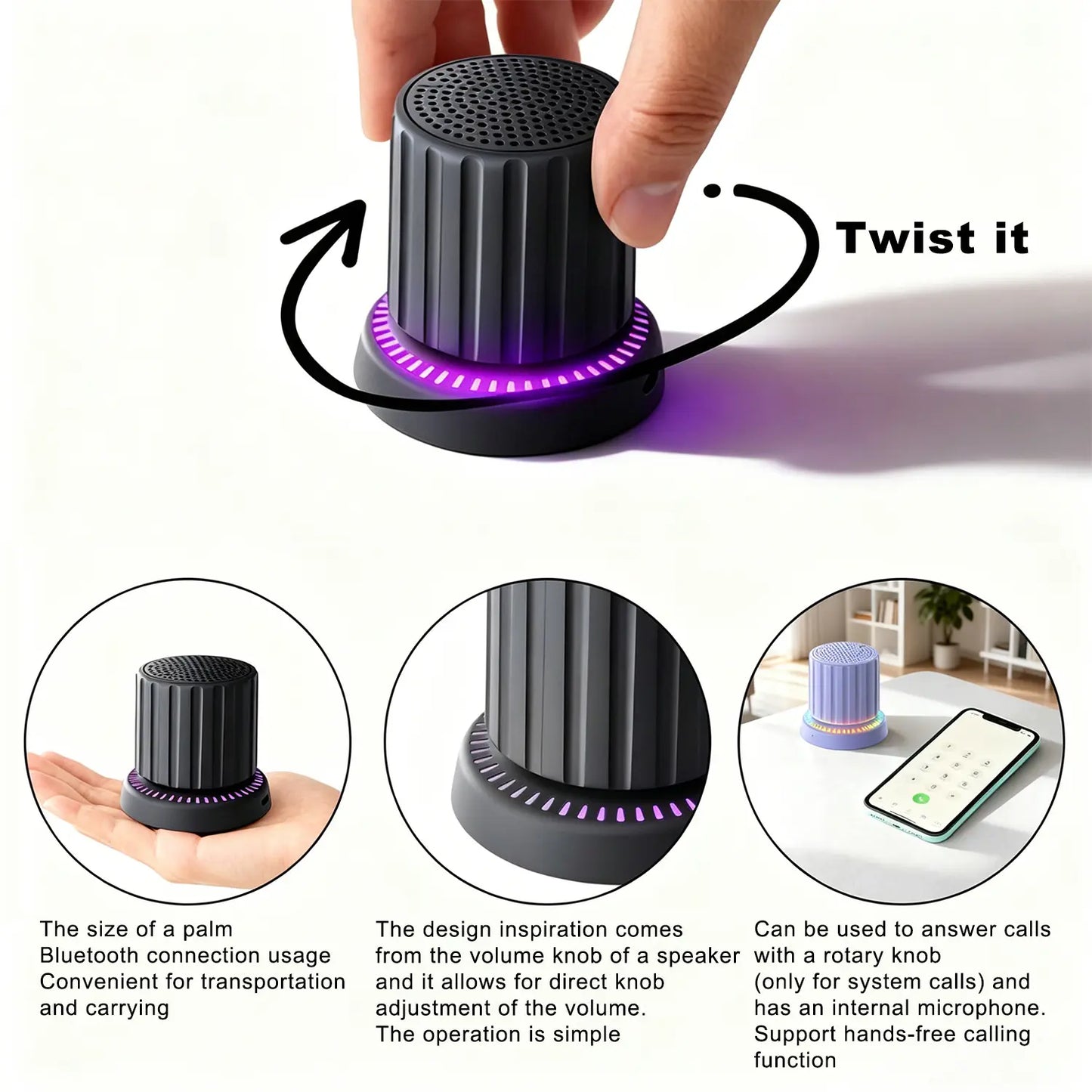 Lewinner Magnetic Bluetooth Speaker - IPX4 Water-Resistant Audio Device with TWS Pairing, RGB Rhythm Light, Rotary Knob Control, Rechargeable Bluetooth Receiver, Cable-Free Compact Portable Speaker for Bathroom, Outdoor Use, Bluetooth Receiver Speakers