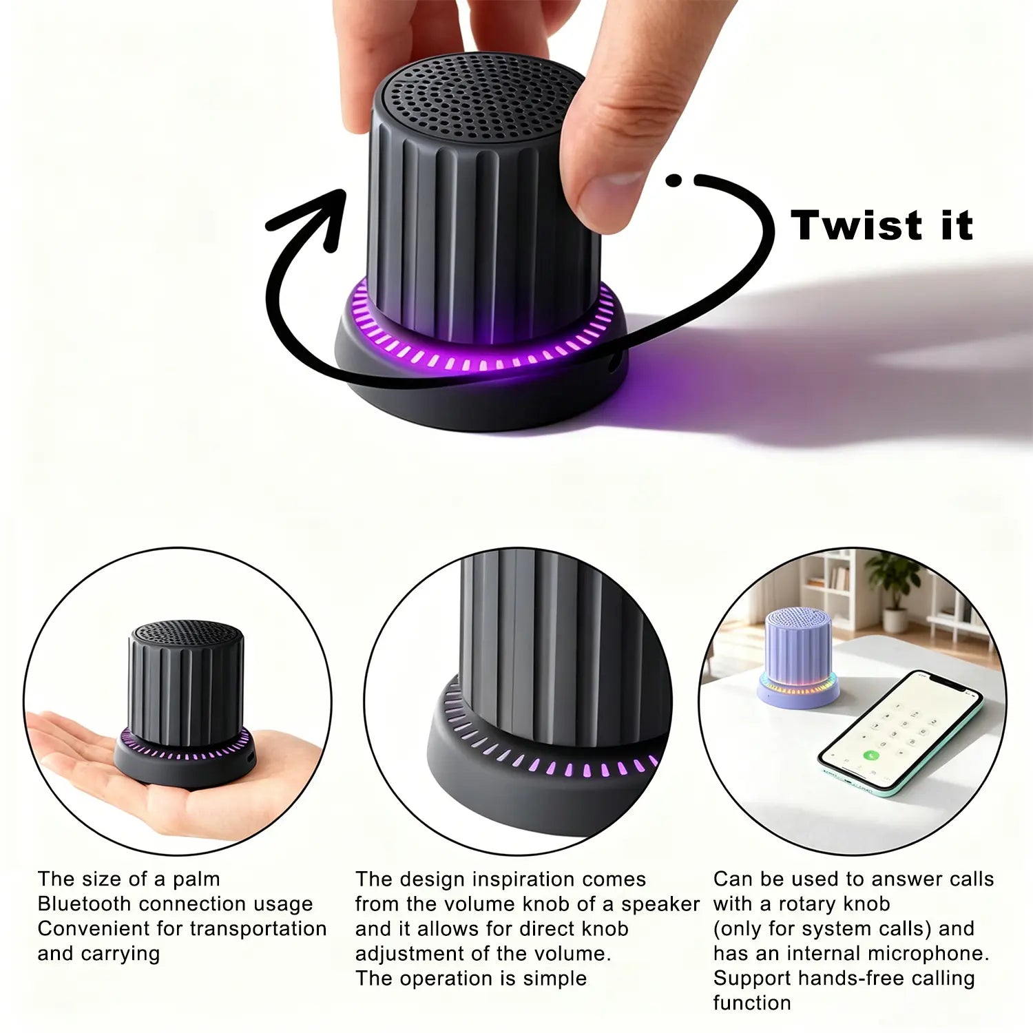 Lewinner Magnetic Bluetooth Speaker - IPX4 Water-Resistant Audio Device with TWS Pairing, RGB Rhythm Light, Rotary Knob Control, Rechargeable Bluetooth Receiver, Cable-Free Compact Portable Speaker for Bathroom, Outdoor Use, Bluetooth Receiver Speakers