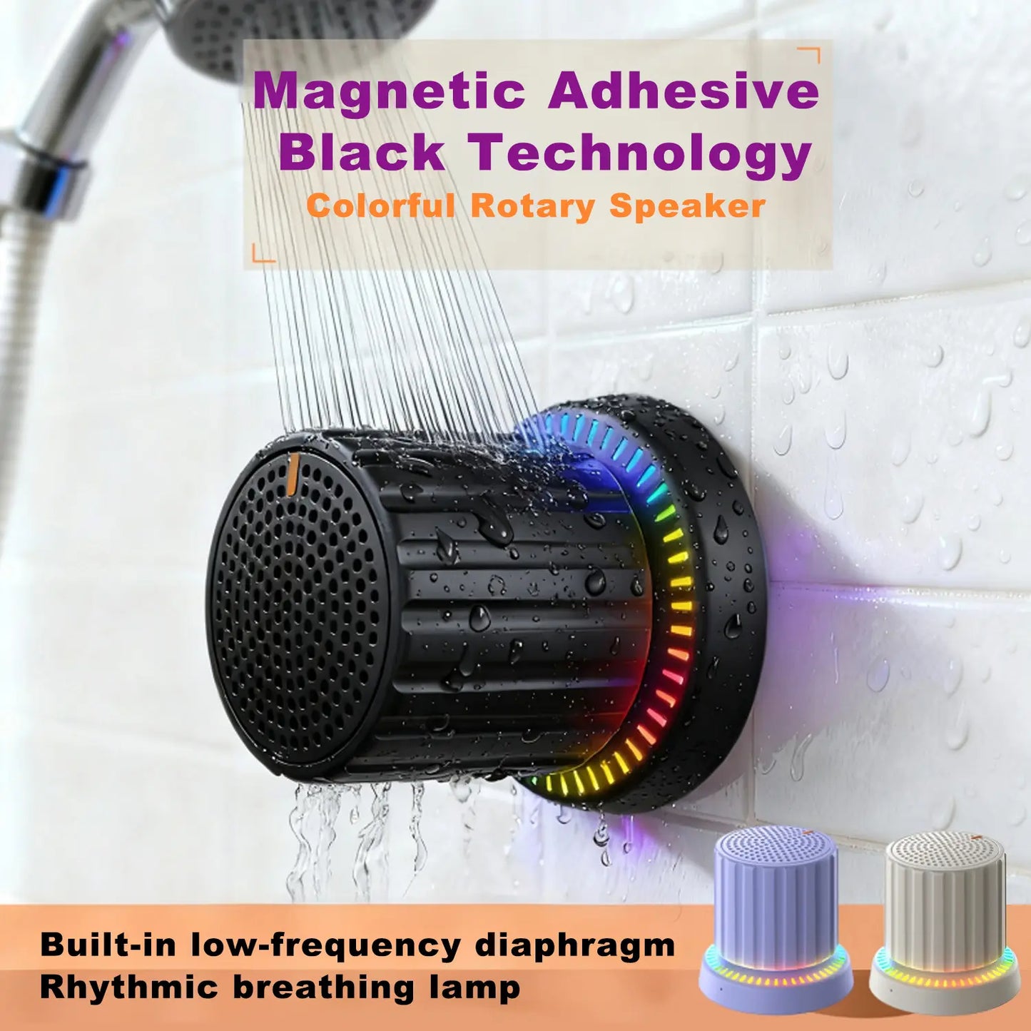 Lewinner Magnetic Bluetooth Speaker - IPX4 Water-Resistant Audio Device with TWS Pairing, RGB Rhythm Light, Rotary Knob Control, Rechargeable Bluetooth Receiver, Cable-Free Compact Portable Speaker for Bathroom, Outdoor Use, Bluetooth Receiver Speakers