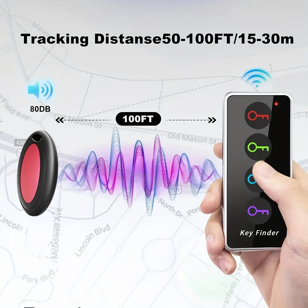Key Finder Wireless Tracker with LED Light 100Ft Long Distance Tracking for Car Keys Phones Wallet TV Remote Control 4 Receivers Easy to Use for Seniors