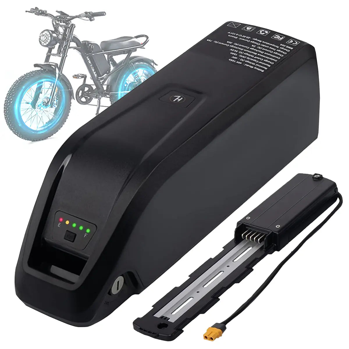 48V Ebike Battery 15Ah Lithium with 2A Fast Charger BMS USB Output Safe Lock LED Indicator for 0-1500W Bike Motor