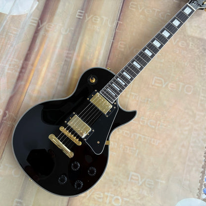 Les Paul Custom Guitar Black Beauty,Gold Hardware Black Gloss Solid Mahogany Body 22 Frets