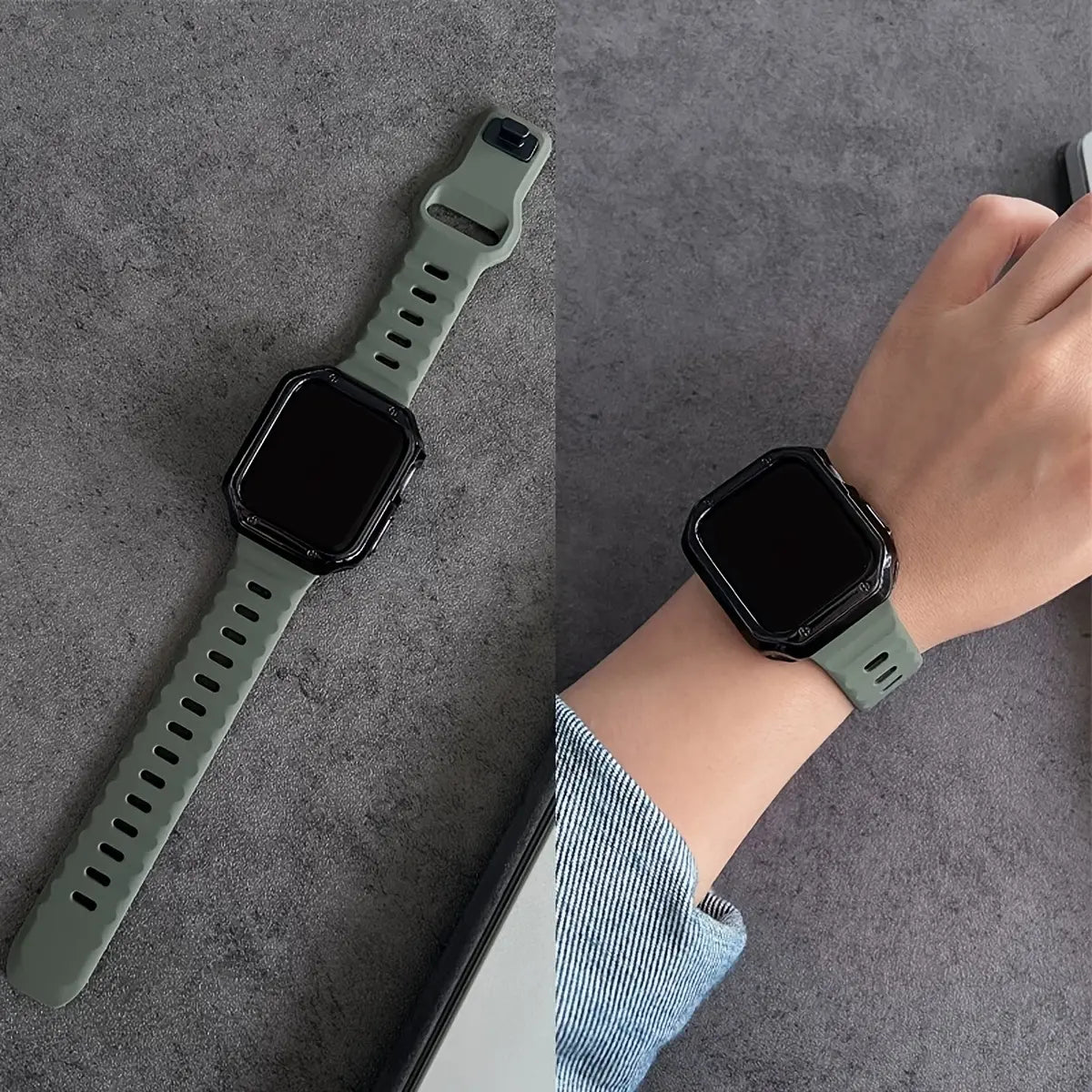 Gorilla Square Buckle Silicone Strap & TPU Armor Case for Apple Watch Series Ultra/Se/10-1 38-49Mm Adjustable Waterproof Anti-Fall Unisex Accessory Set Protection