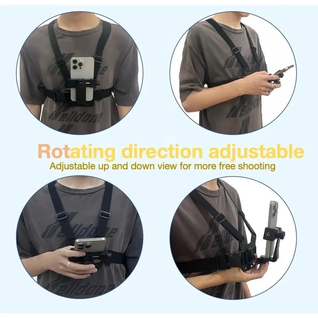 Mobile Phone Chest Mount Harness Strap Cell Phone Holder Mount for Video Recording Bike/Kayak/Fishing/Skateboard POV/VLOG for Iphone/Samsung for Gopro Hero 11 10 9 8/Insta360/Dji Action Camera, Black