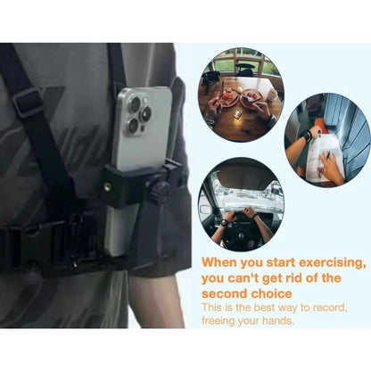 Mobile Phone Chest Mount Harness Strap Cell Phone Holder Mount for Video Recording Bike/Kayak/Fishing/Skateboard POV/VLOG for Iphone/Samsung for Gopro Hero 11 10 9 8/Insta360/Dji Action Camera, Black